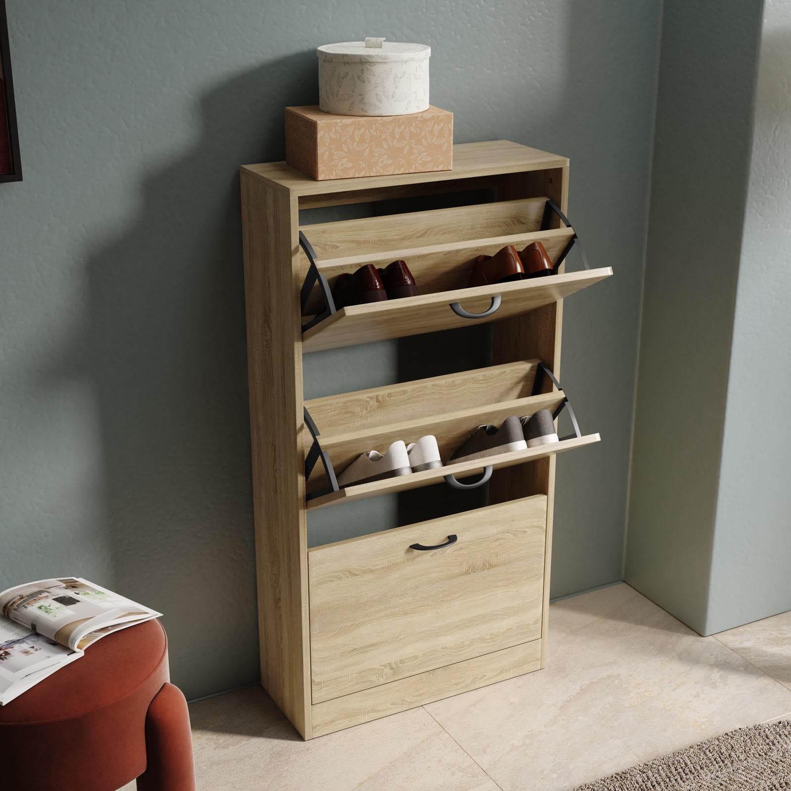 Scarpiera 60x116h cm rovere moderno con 3 ante - Tlifin