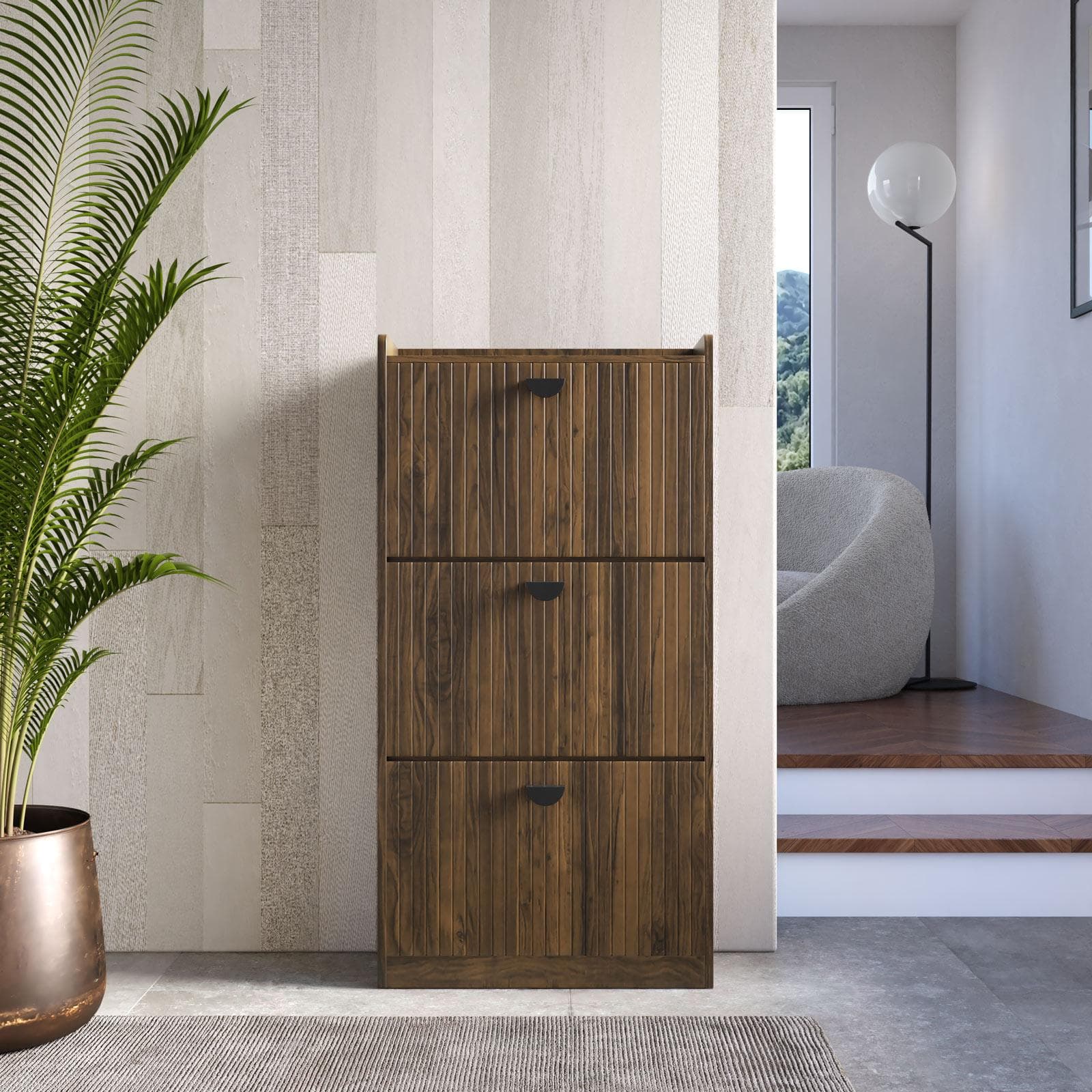 Scarpiera 60x117h cm con 3 ante a ribalta noce cannettato - Ozma