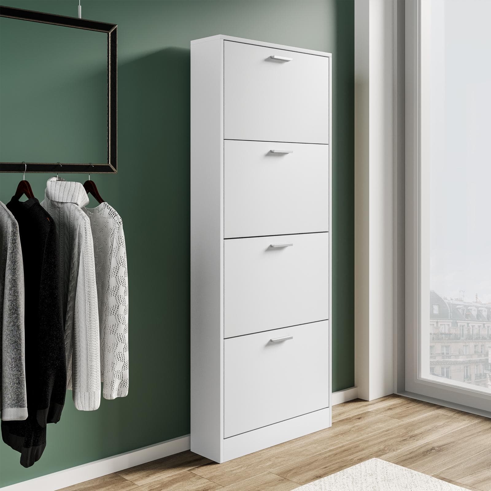 Scarpiera salvaspazio 60x152h cm bianco con 4 ante a ribalta - Sonic