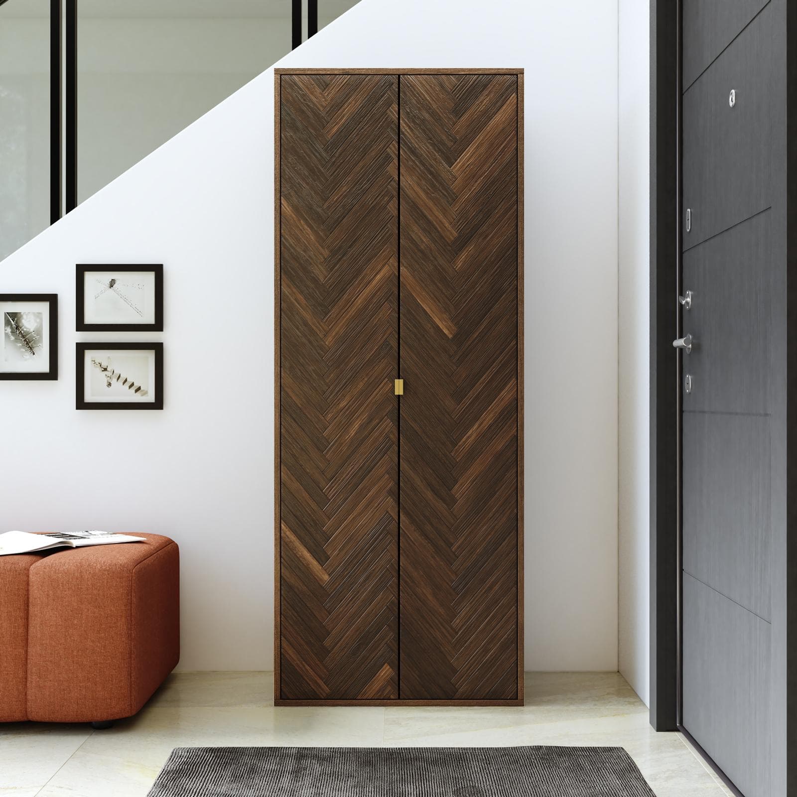 Scarpiera 70x178h cm noce effetto parquet con maniglie oro bronzato e 2 ante - Mufasa