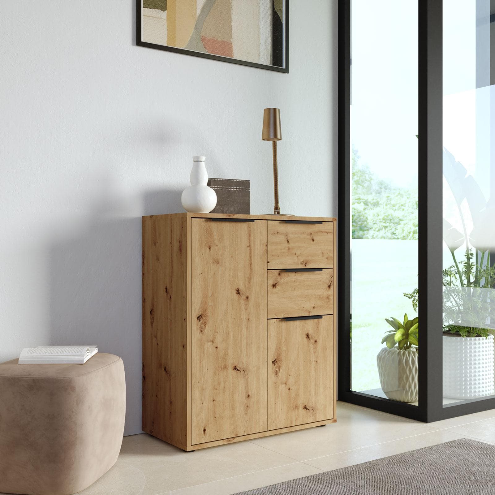 Scarpiera 72x88h cm rovere artisan con 2 ante e 2 cassetti - Delhi