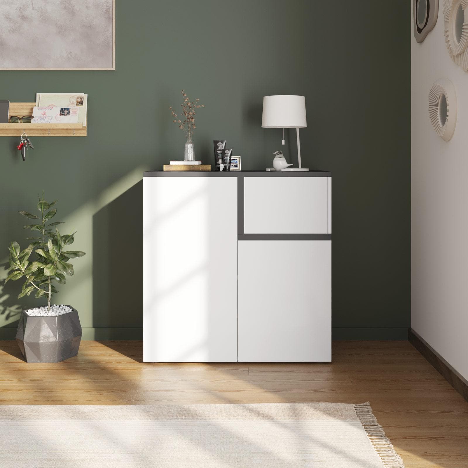 Scarpiera 80x82h cm con 2 ante e 1 anta a ribalta antracite e bianco - Cirill