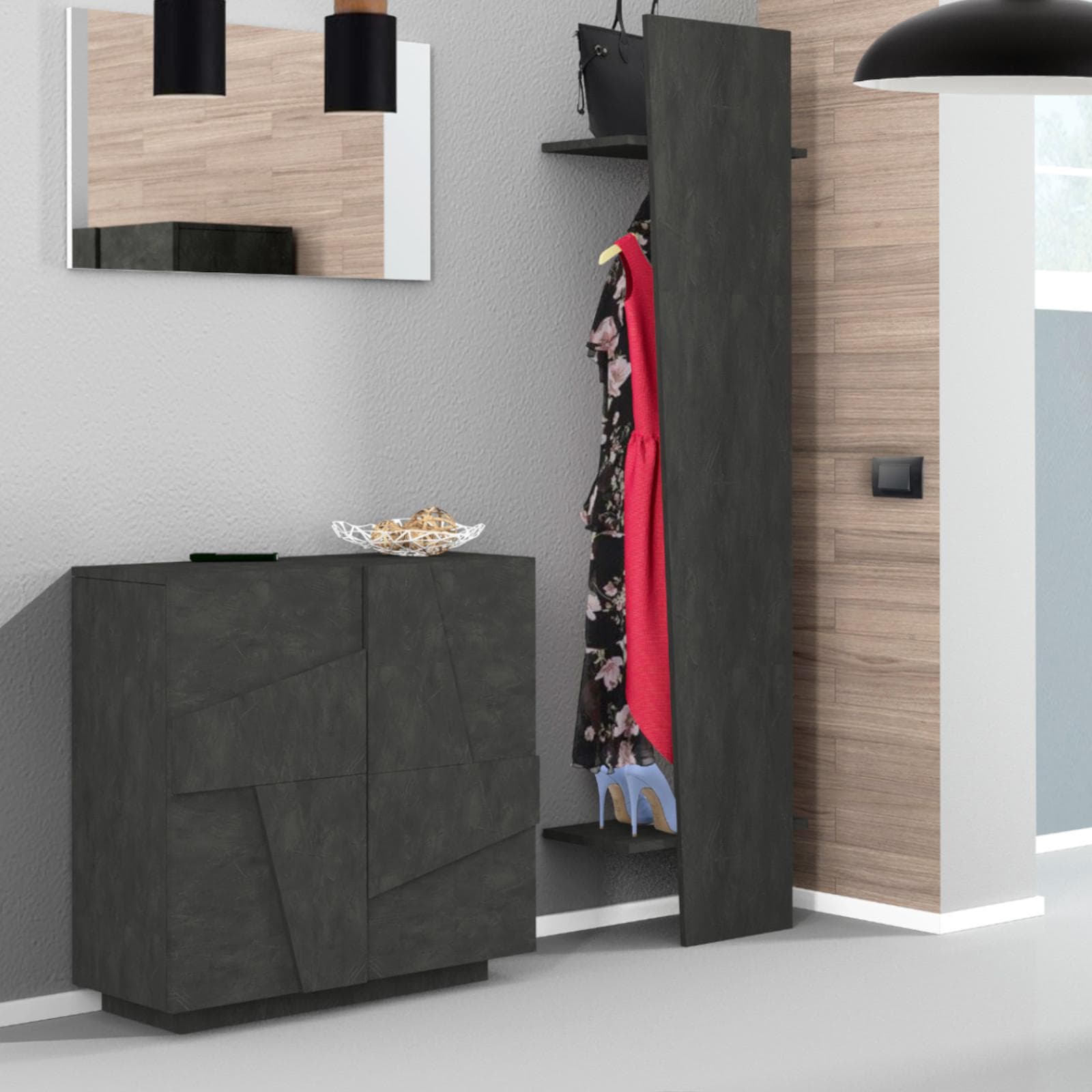 Scarpiera 81x86h cm con 2 ante in legno color ardesia - Sharps