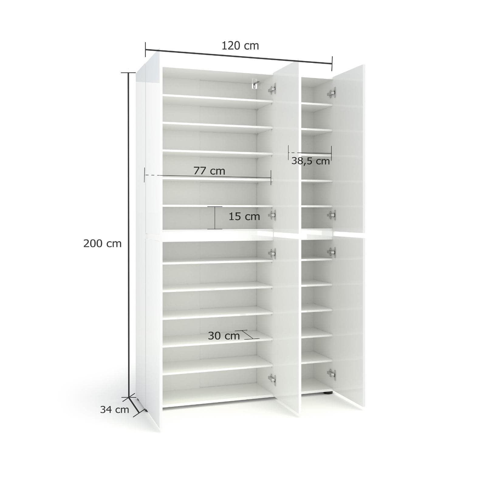 Scarpiera alta 120x200 h cm bianco lucido con 6 ante - Macie