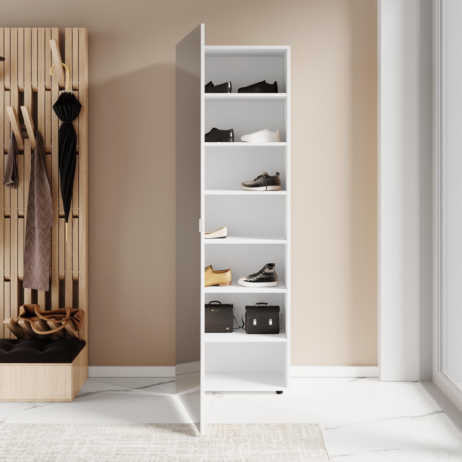BOOS SCARPIERA L 52,5 X H 160 X P 25 CM 6 RIPIANI C/SPECCHIO BIANCO