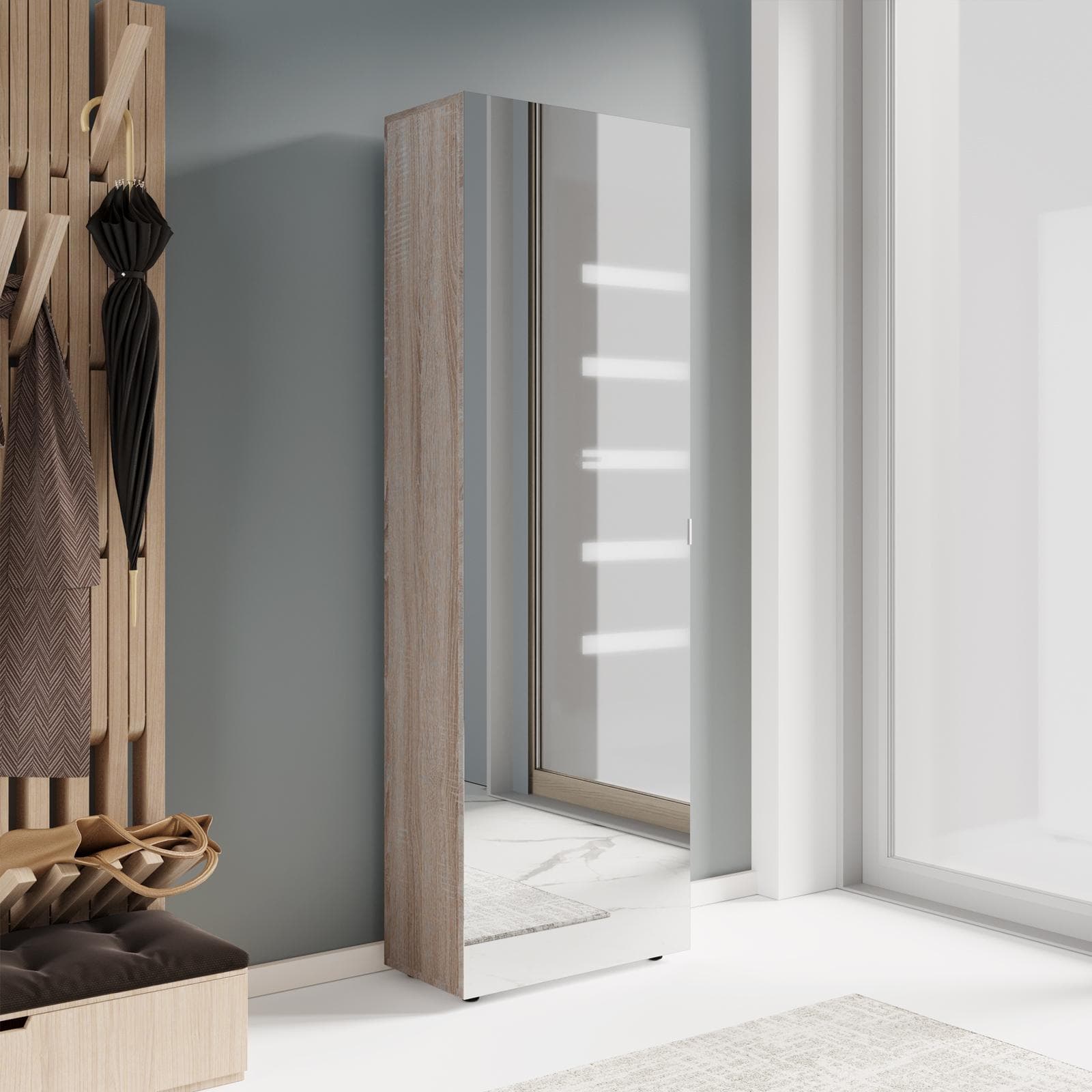 BOOS SCARPIERA L 52,5 X H 160 X P 25 CM 6 RIPIANI C/SPECCHIO ROVERE