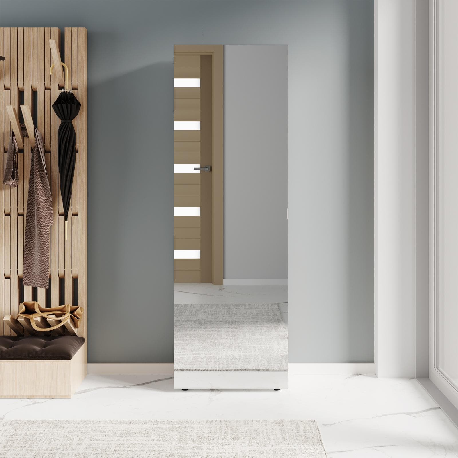 BOOS SCARPIERA L 52,5 X H 160 X P 25 CM 6 RIPIANI C/SPECCHIO ROVERE