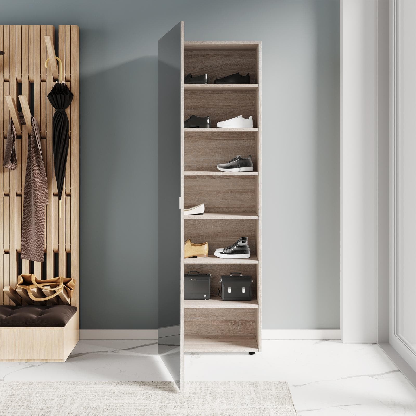 BOOS SCARPIERA L 52,5 X H 160 X P 25 CM 6 RIPIANI C/SPECCHIO ROVERE