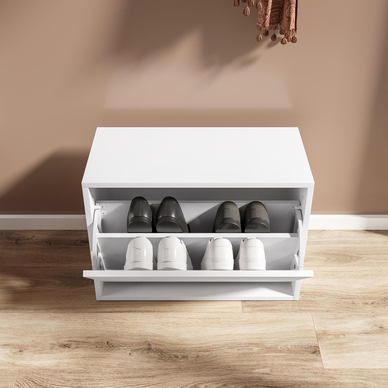 Scarpiera 60x42h cm in legno bianca con un'anta a ribalta - Primado
