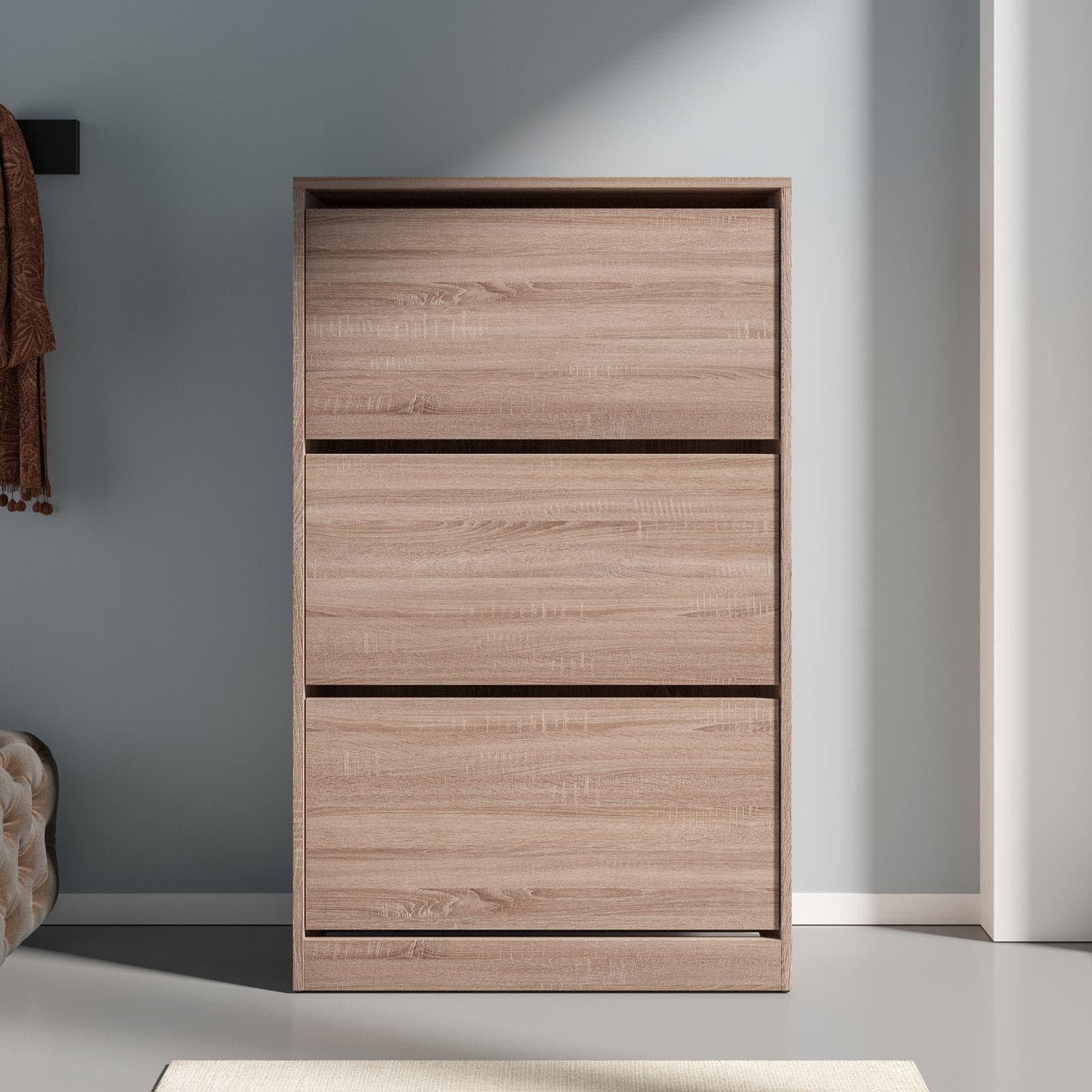 Scarpiera 73x119 h cm in legno color rovere con 3 ante a ribalta - Primado
