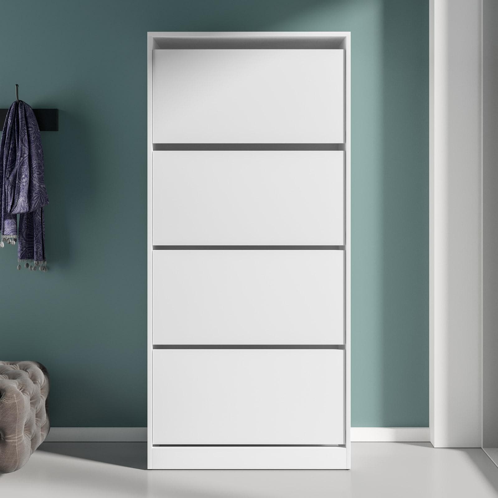 Scarpiera 73x157h cm in legno bianca con 4 ante a ribalta - Primado