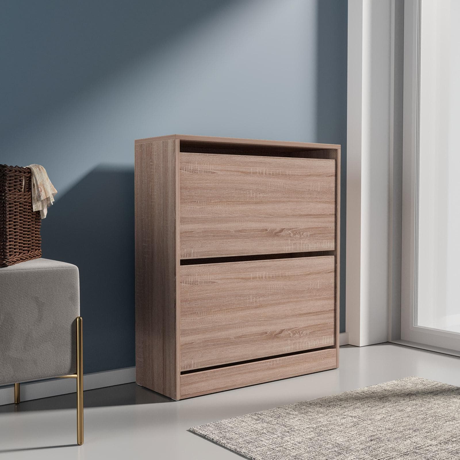 Scarpiera 73x84h cm in legno color rovere con 2 ante a ribalta - Primado