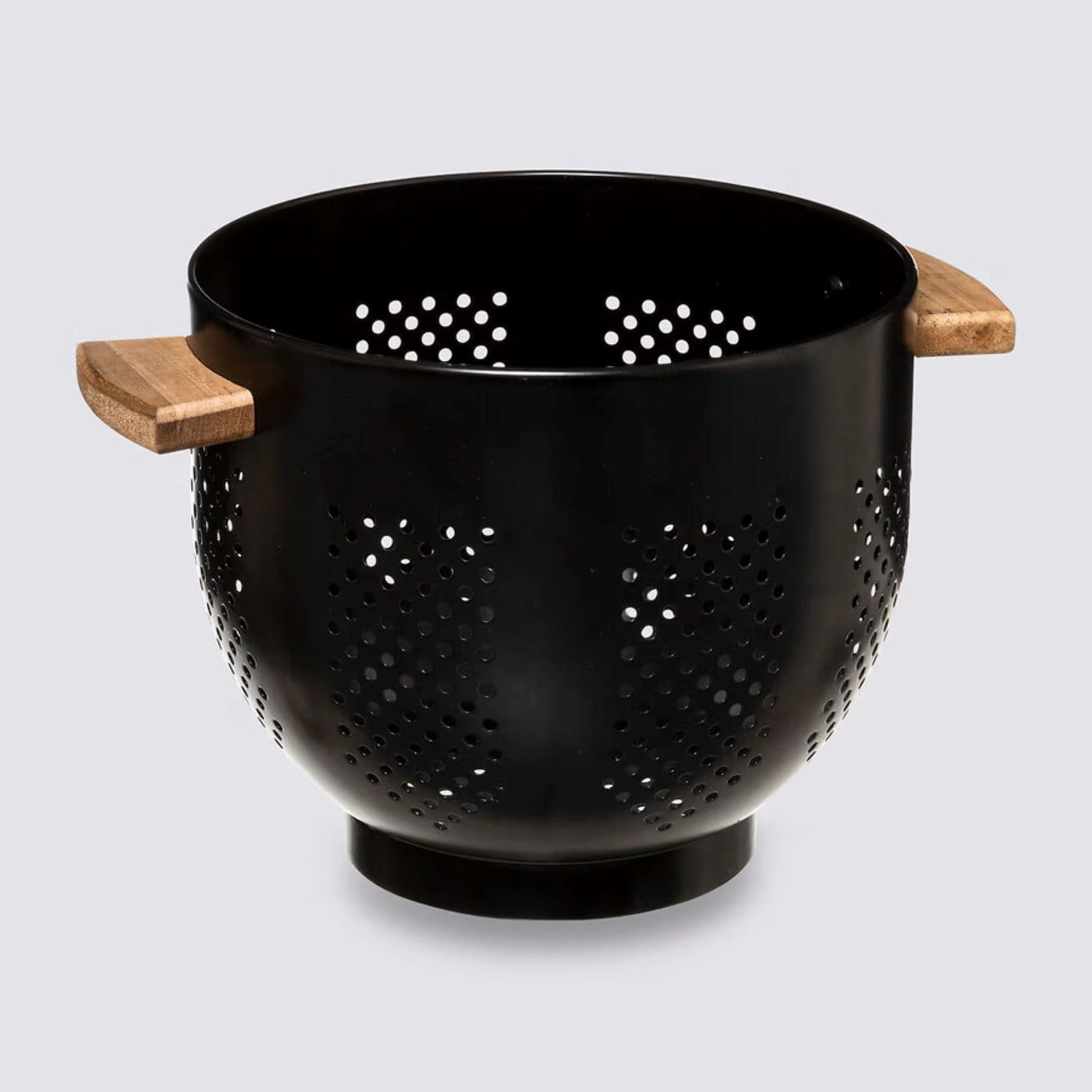 Scolapasta rotondo 29 cm in metallo nero con manici in legno