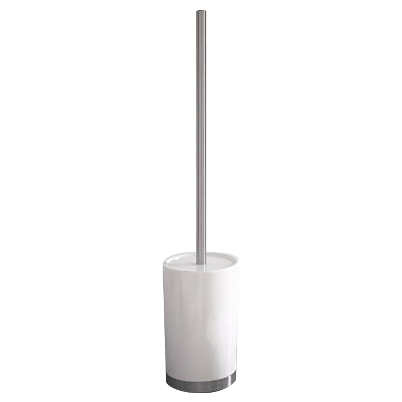 Portascopino d'appoggio in ceramica bianco e acciaio inox cromo - Petunia di Gedy