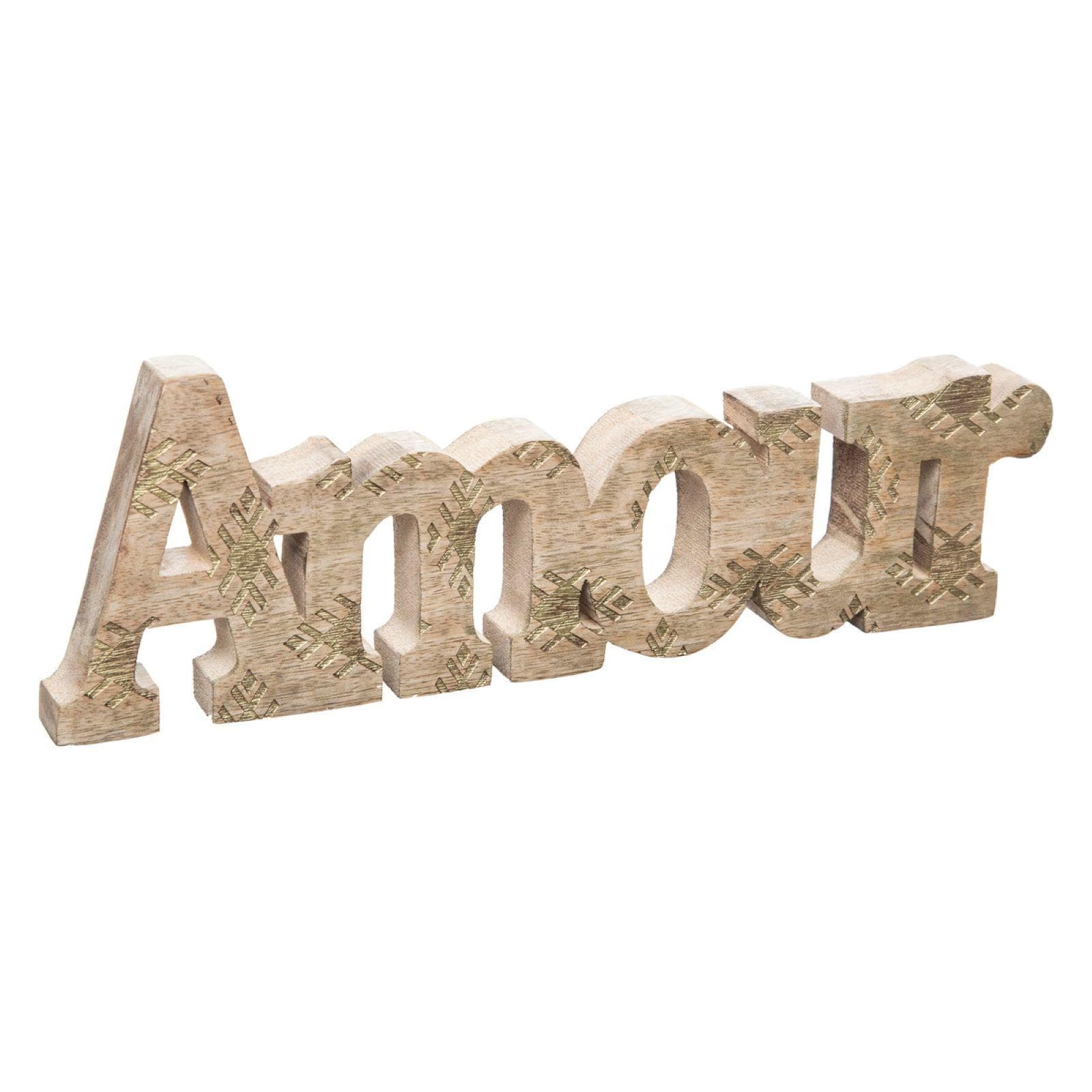 Scritta decorativa 30x10h cm Amour in legno di mango naturale