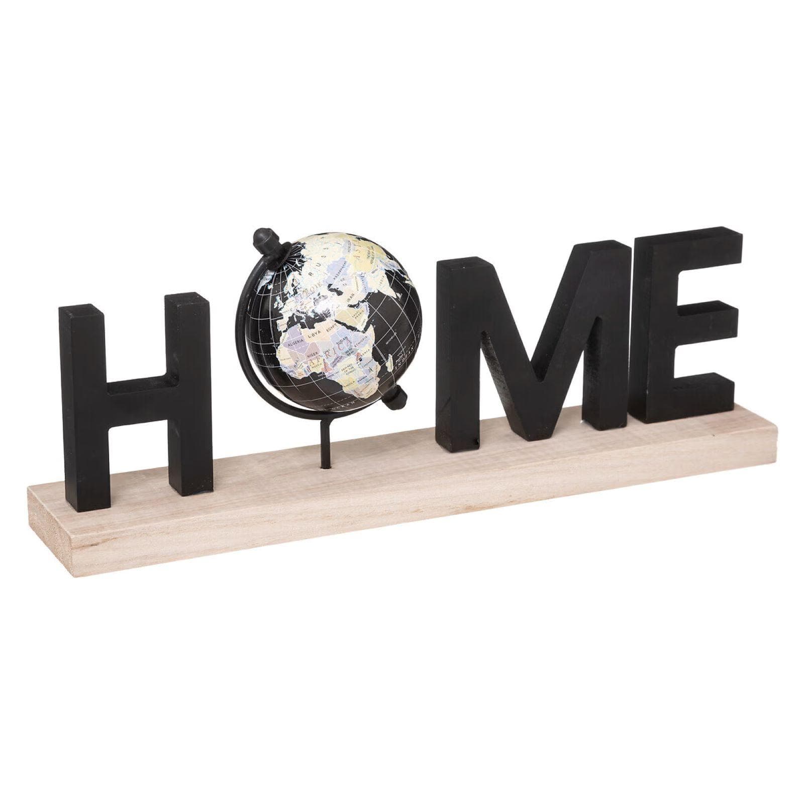 Scritta decorativa 36x14h cm Home in legno nero con globo