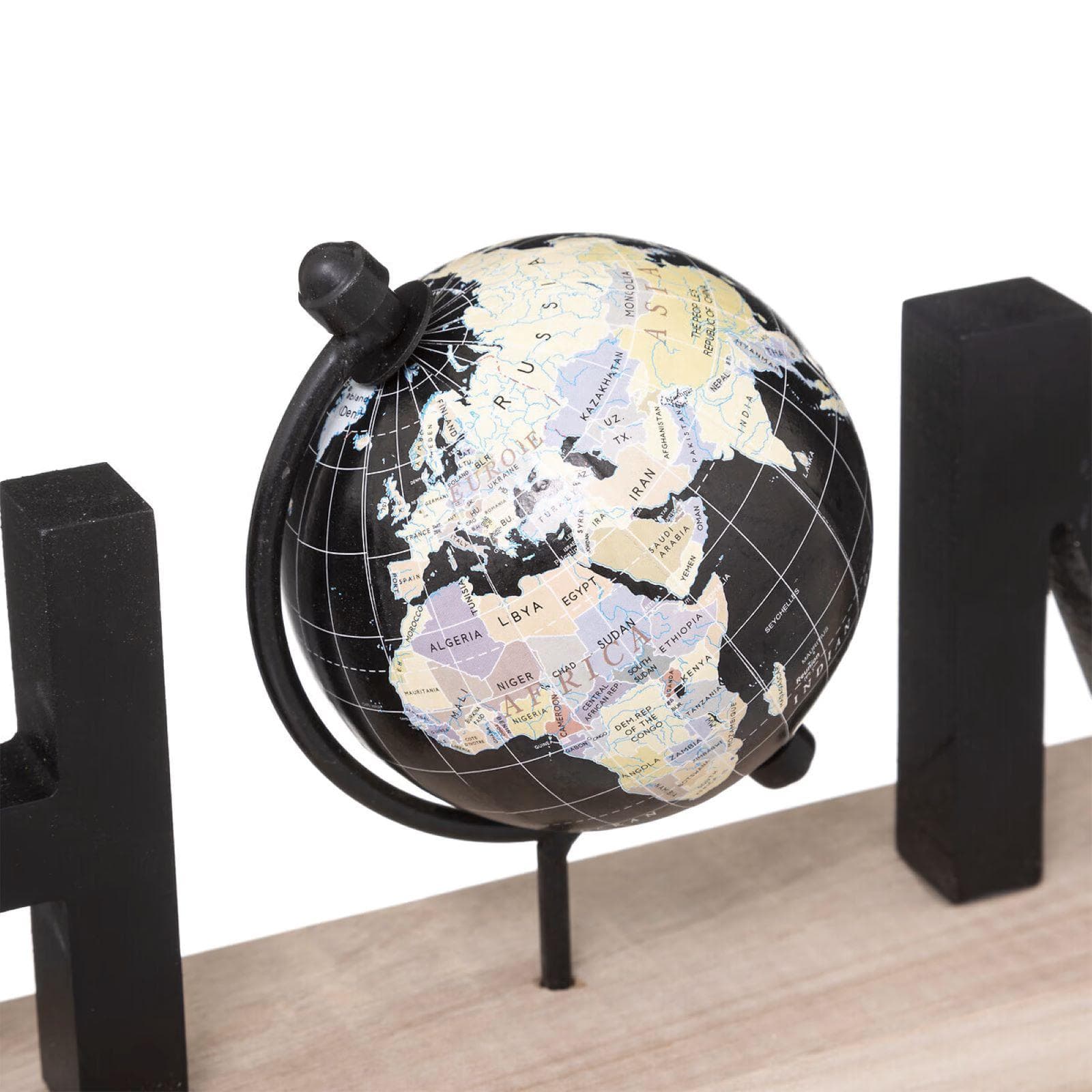 Scritta decorativa 36x14h cm Home in legno nero con globo