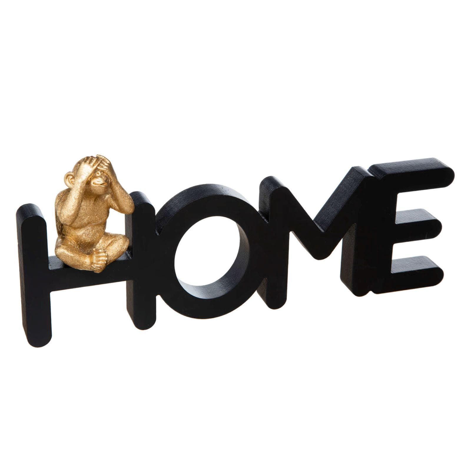 Scritta decorativa 37x16h cm Home in legno nero e scimmia oro