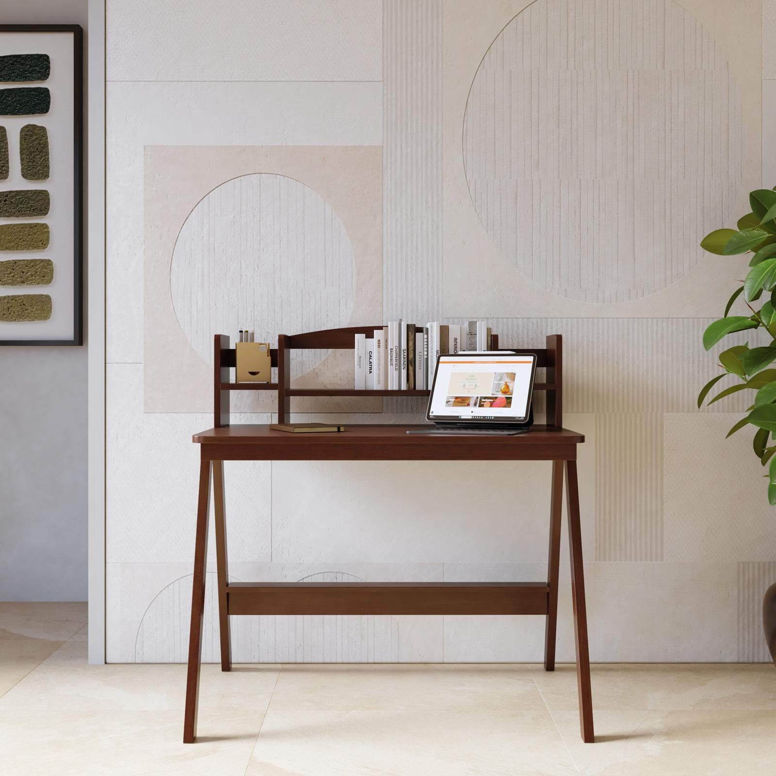Scrivania 100x60 cm in legno noce con libreria integrata - Furwal