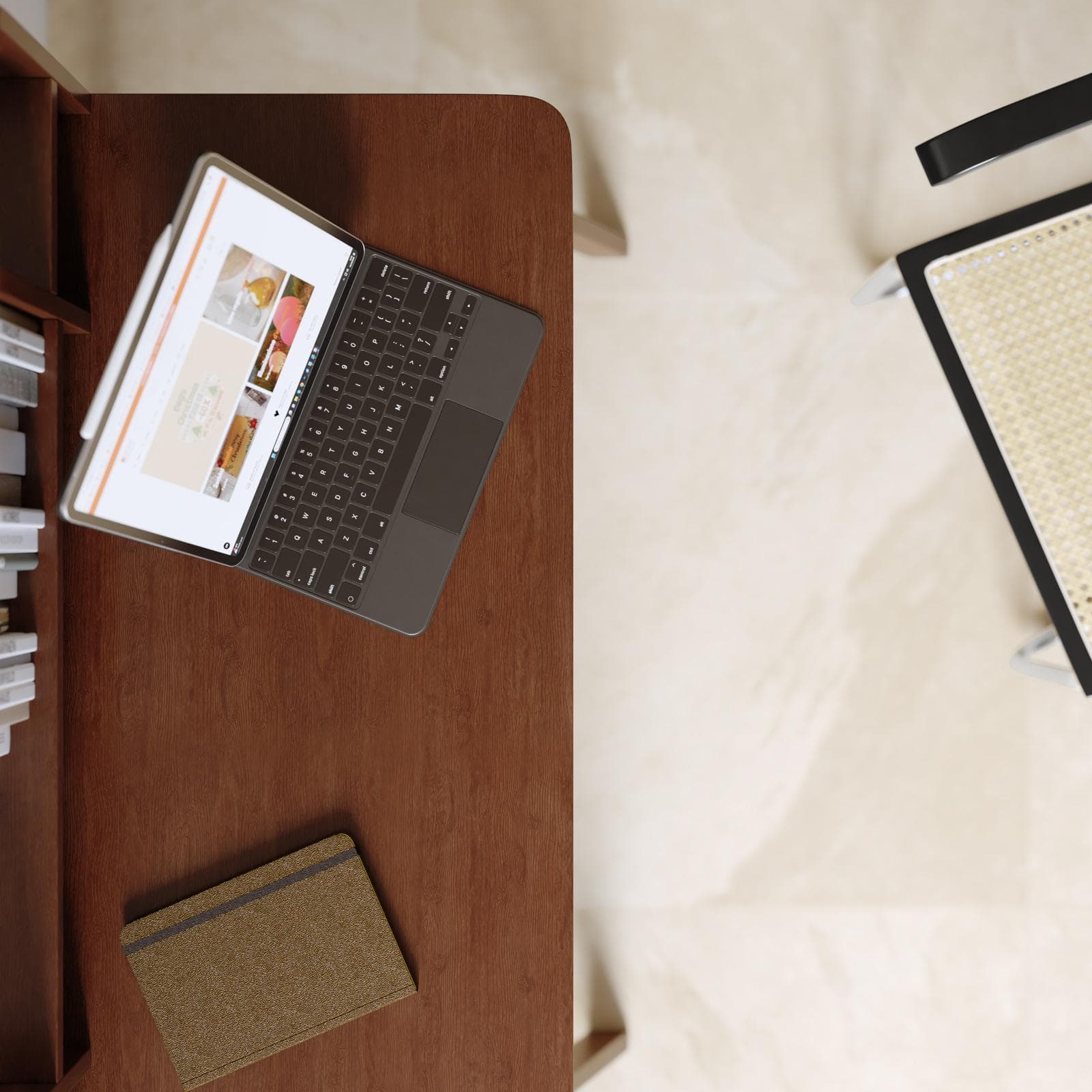 Scrivania 100x60 cm in legno noce con libreria integrata - Furwal