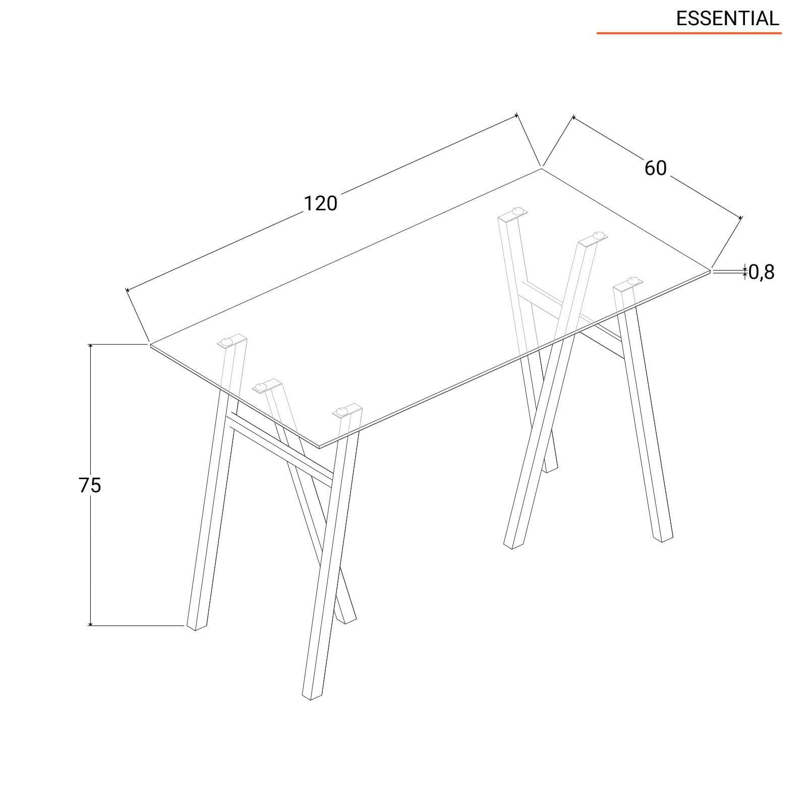 Scrivania 120x60 cm con piano in vetro temperato e gambe in metallo effetto rovere chiaro - Essential