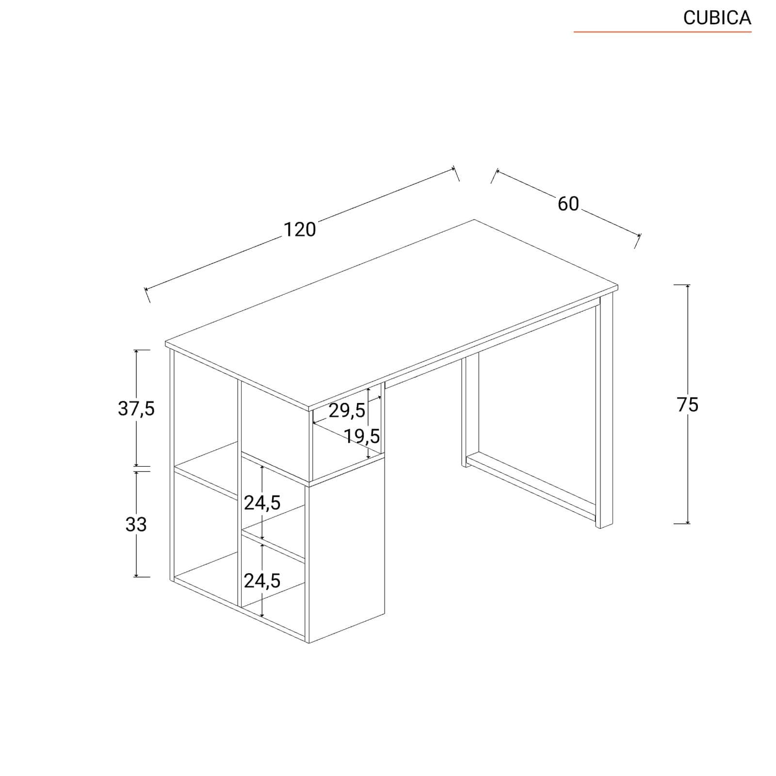 Scrivania 120x60 cm effetto legno e acciaio bianco con vani a giorno - Cubica