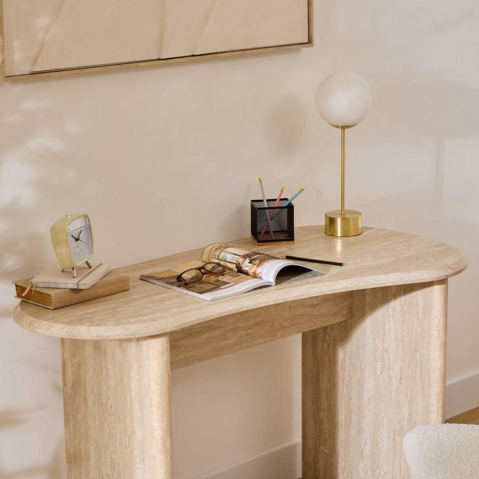 Scrivania 120x60 cm in legno effetto travertino beige - Thayla