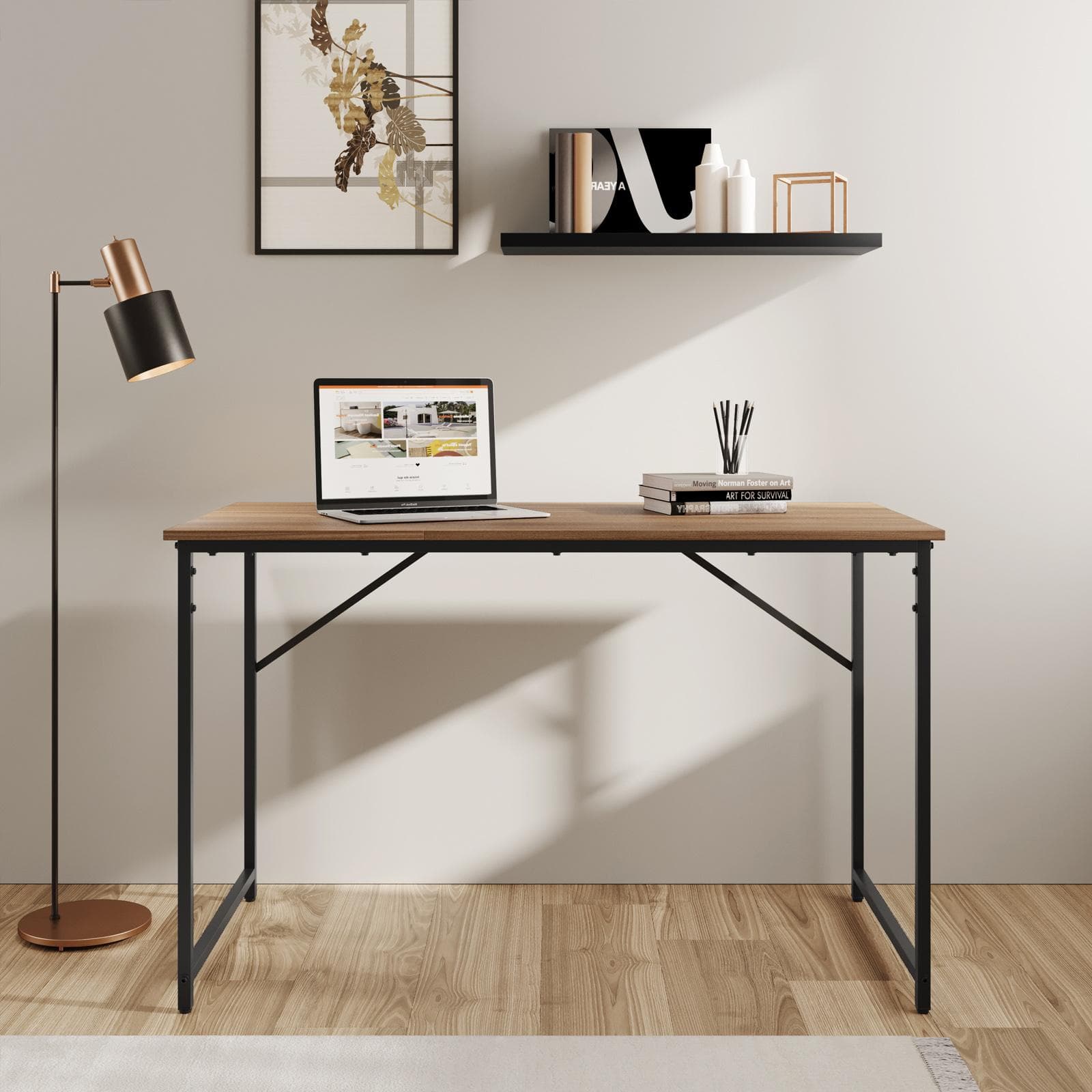 Scrivania 120x60 cm con top in legno noce e struttura in metallo nero - Bent