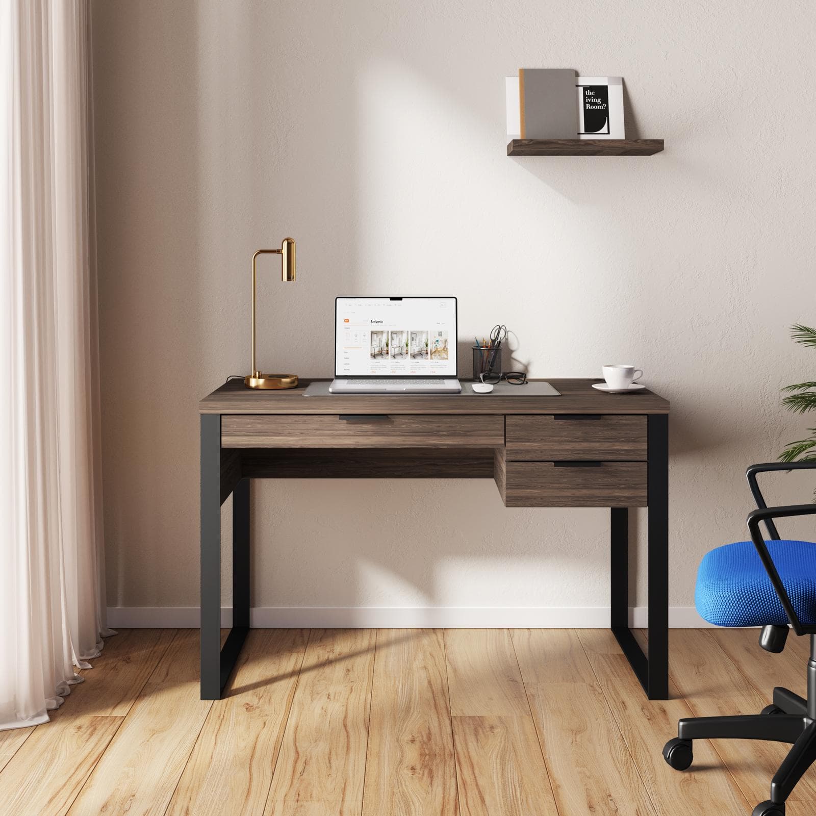 Scrivania 120x60 cm in legno noce waldorf con porta usb e cassetti - Belvedere