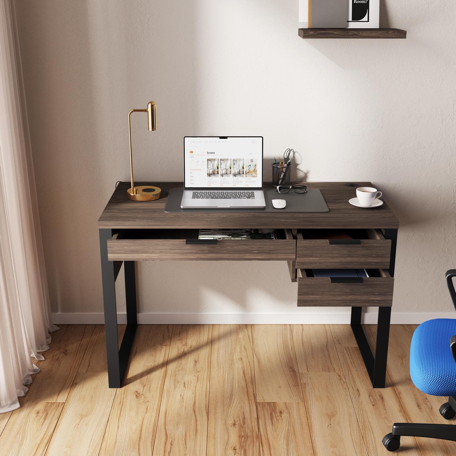Scrivania 120x60 cm in legno noce waldorf con porta usb e cassetti - Belvedere