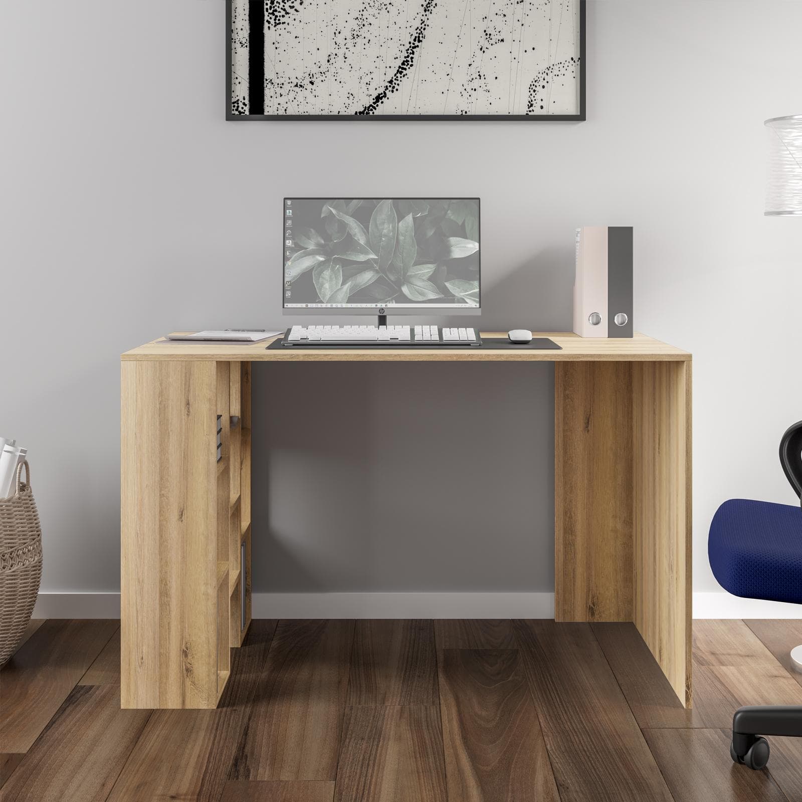 Scrivania 120x60 cm in legno rovere con vani contenitori integrati - Vladis