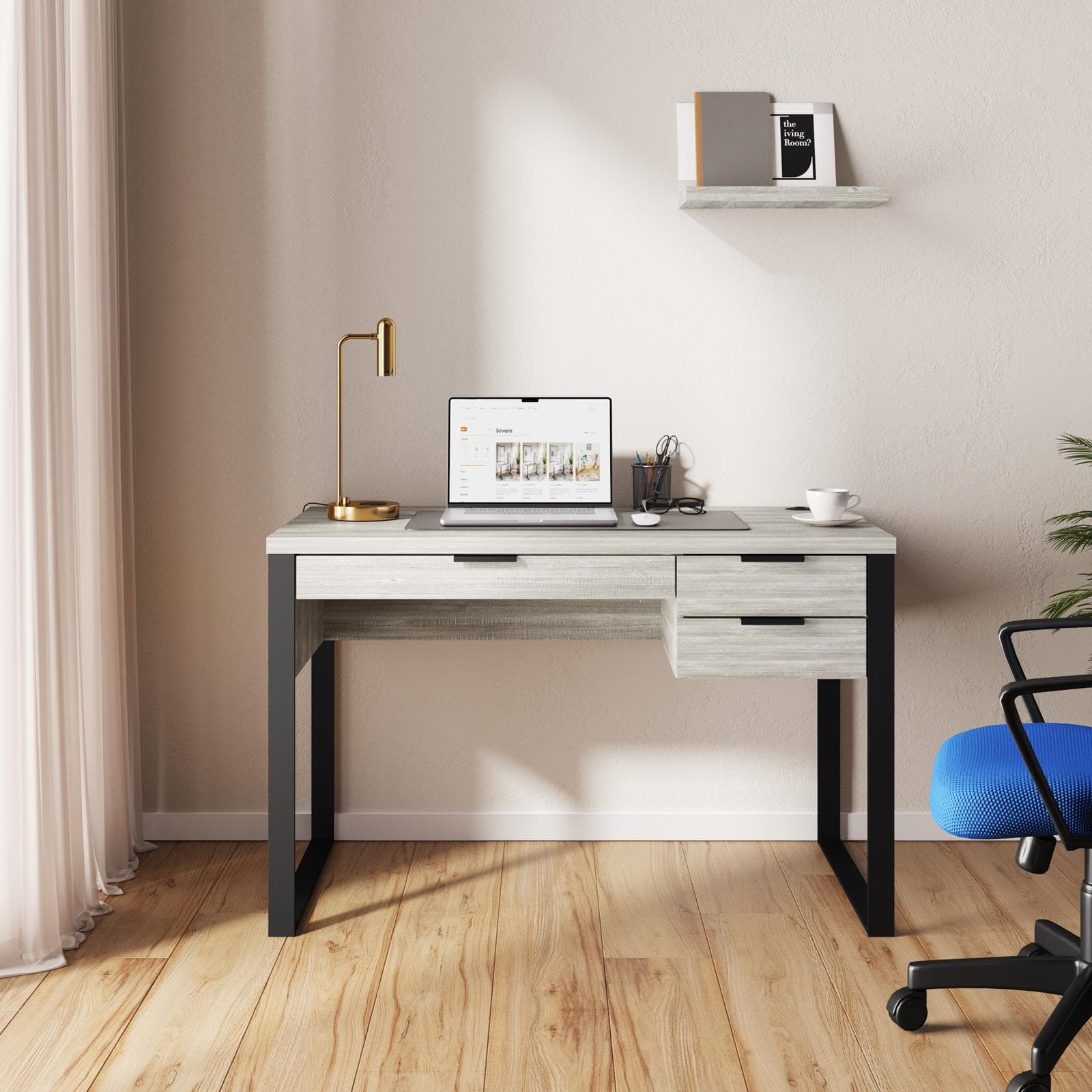 Scrivania 120x60 cm in legno rovere norvegia con porta usb e cassetti - Belvedere