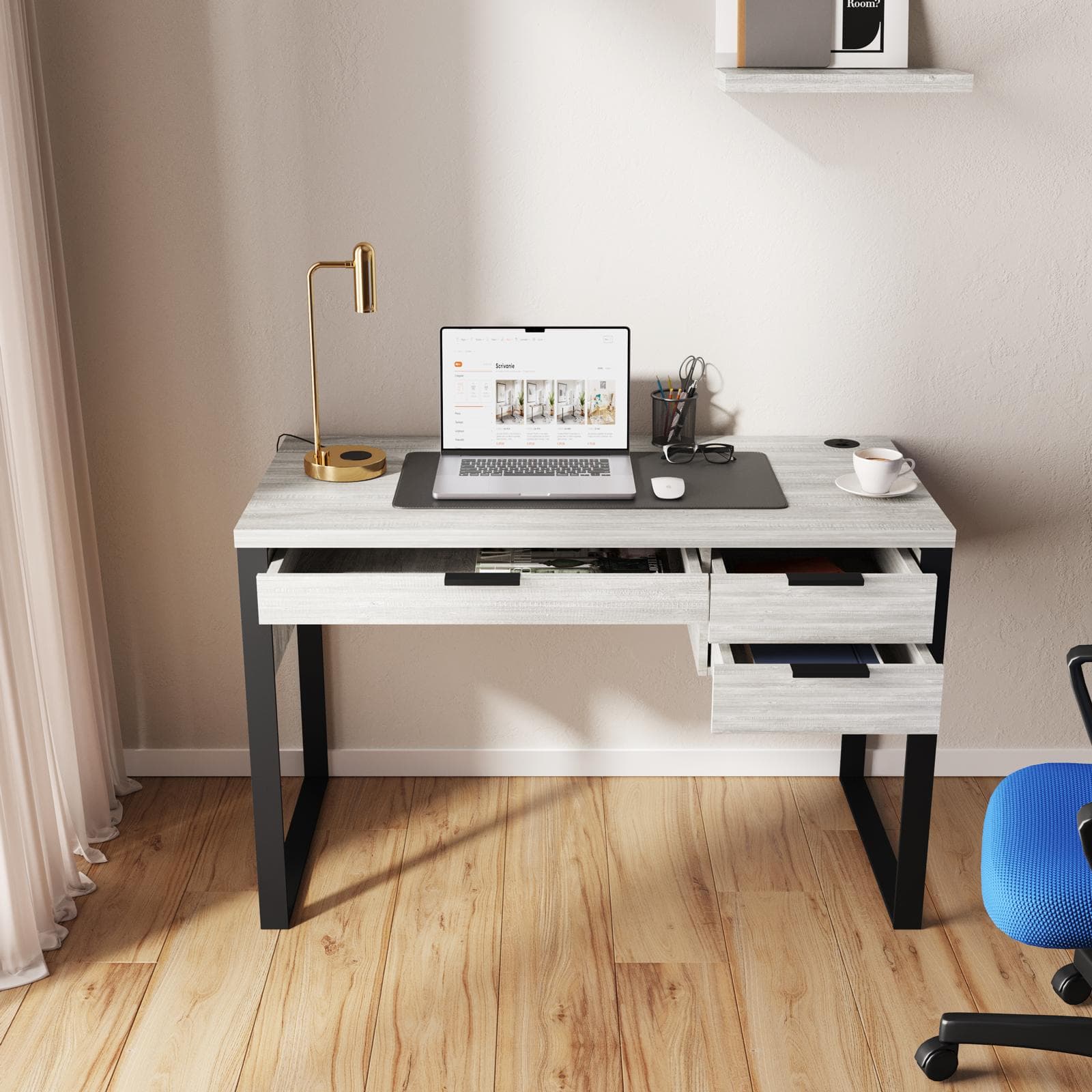 Scrivania 120x60 cm in legno rovere norvegia con porta usb e cassetti - Belvedere