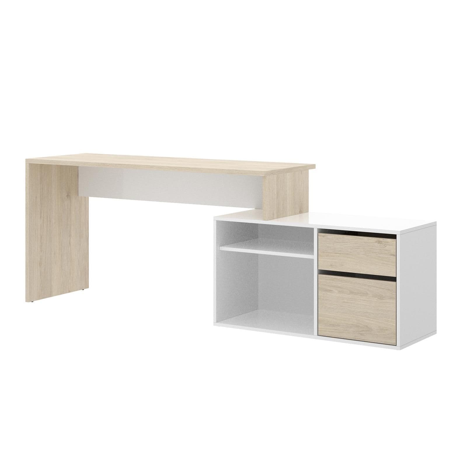 Scrivania reversibile 139x92 cm con mobile contenitore in legno naturale e bianco - Marnie