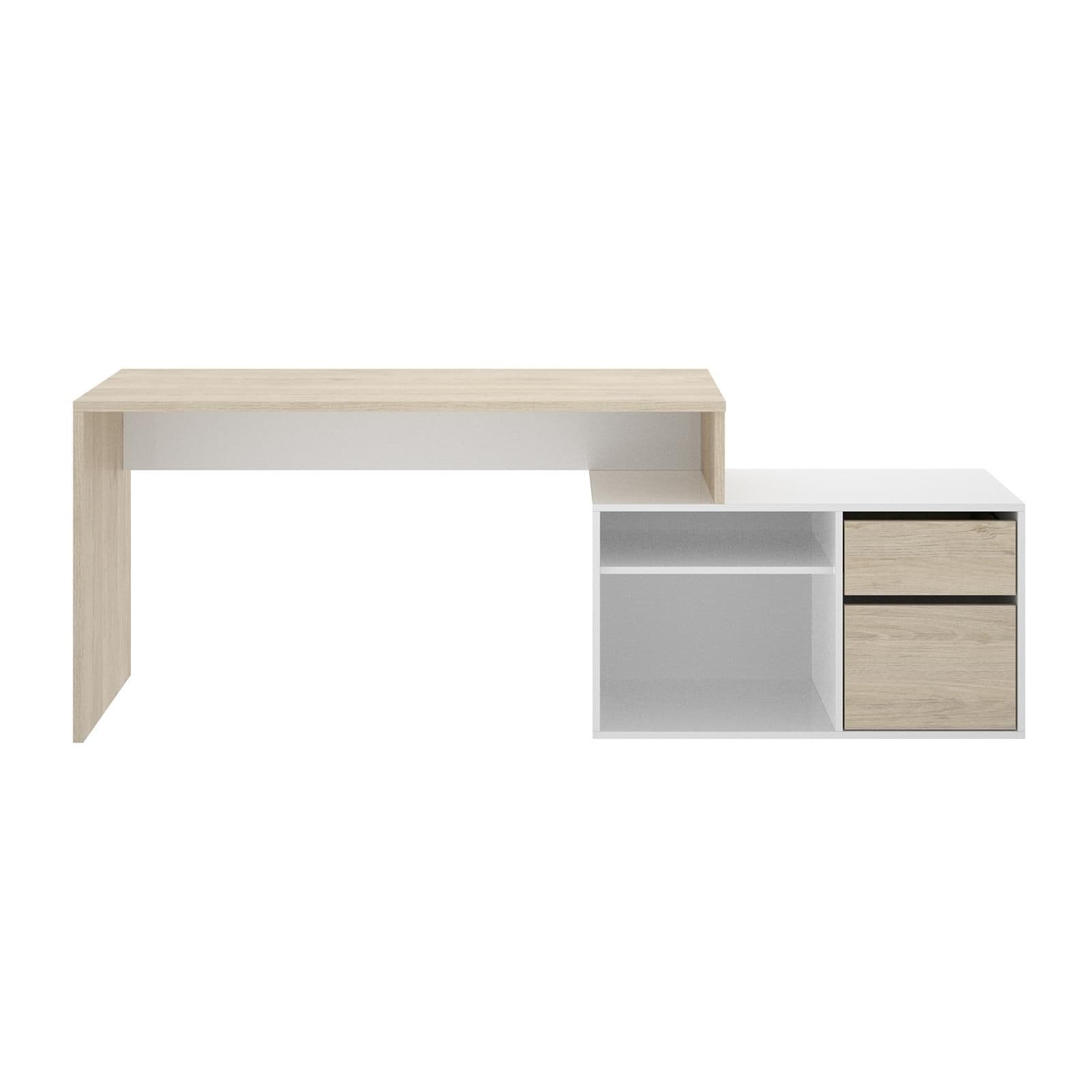 Scrivania reversibile 139x92 cm con mobile contenitore in legno naturale e bianco - Marnie
