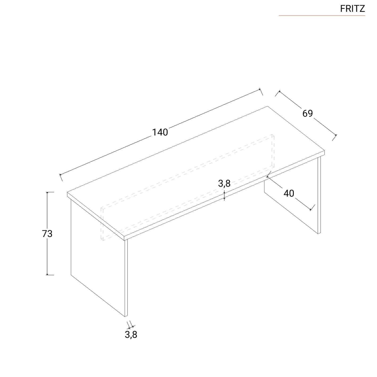 Scrivania 140x70 cm in legno rovere con spessore top 38 mm - Fritz