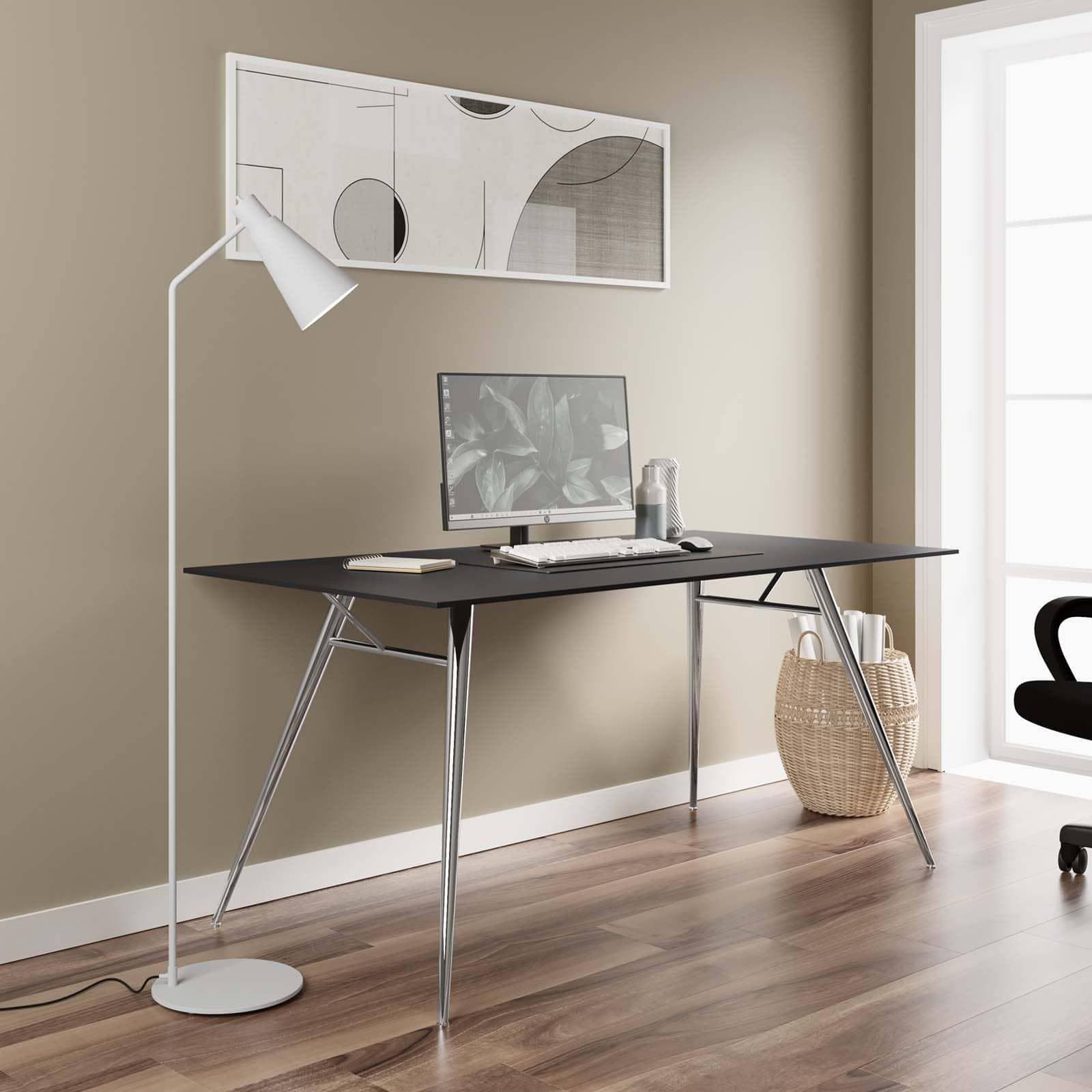 Scrivania 150x80 cm con top in vetro nero e gambe cromate - Kinney