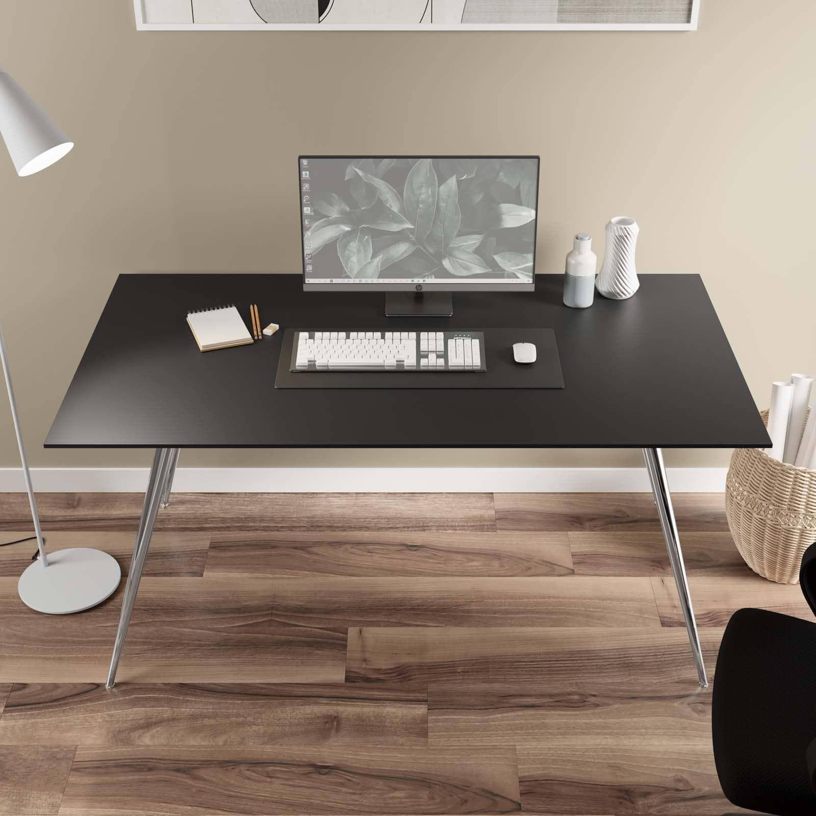 Scrivania 150x80 cm con top in vetro nero e gambe cromate - Kinney
