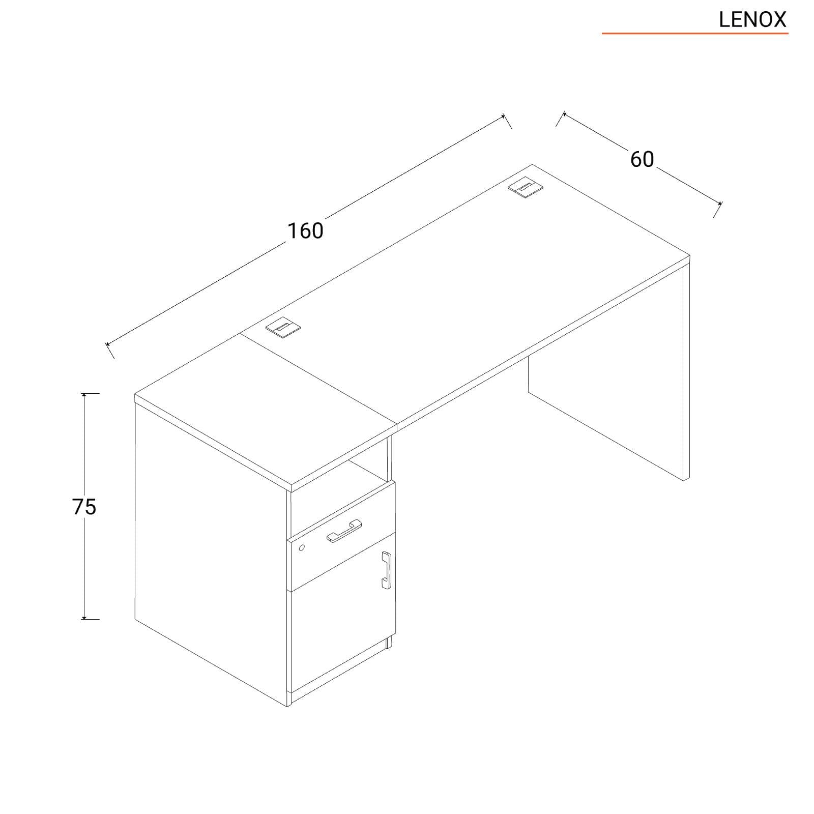 Scrivania 160x60 cm in legno bianco e rovere con cassettiera integrata e soft close - Lenox
