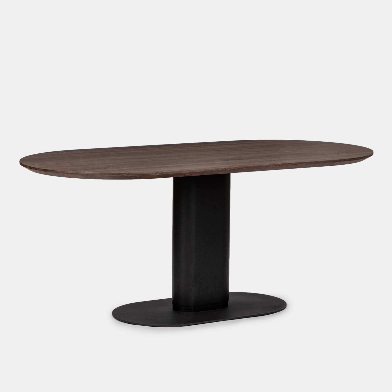 Scrivania ovale 180x90 cm top in legno con gamba centrale e base in metallo nero - Raynold