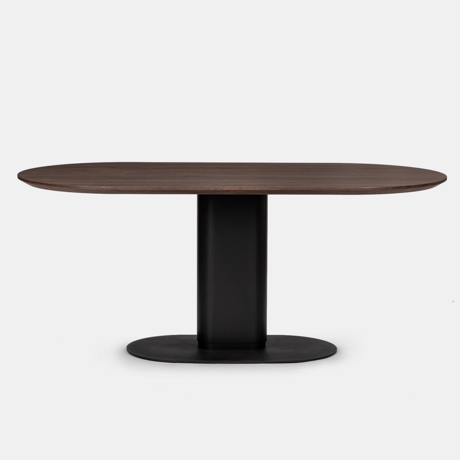 Scrivania ovale 180x90 cm top in legno con gamba centrale e base in metallo nero - Raynold