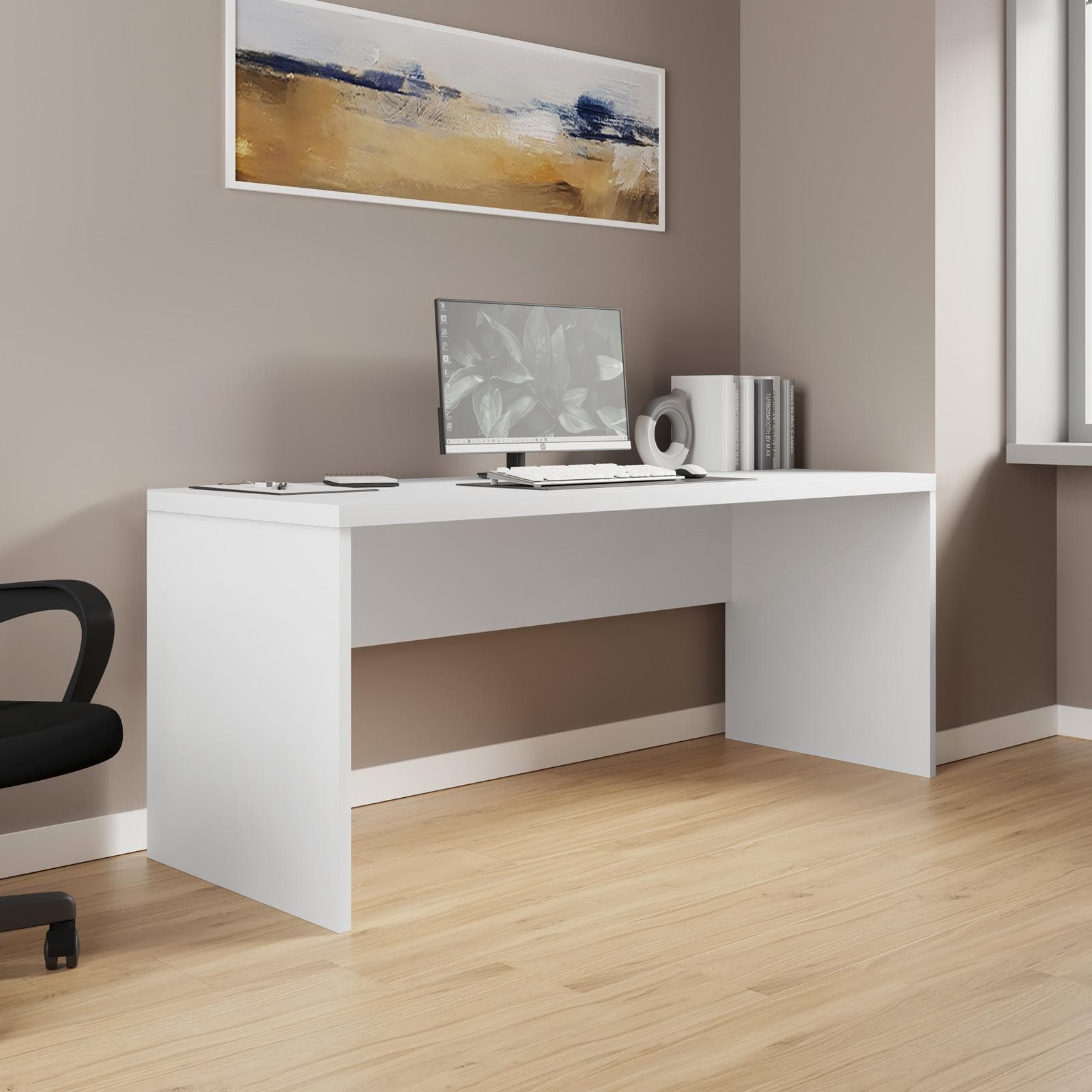Scrivania 180x69 cm in legno bianco con spessore top da 38 mm - Fritz