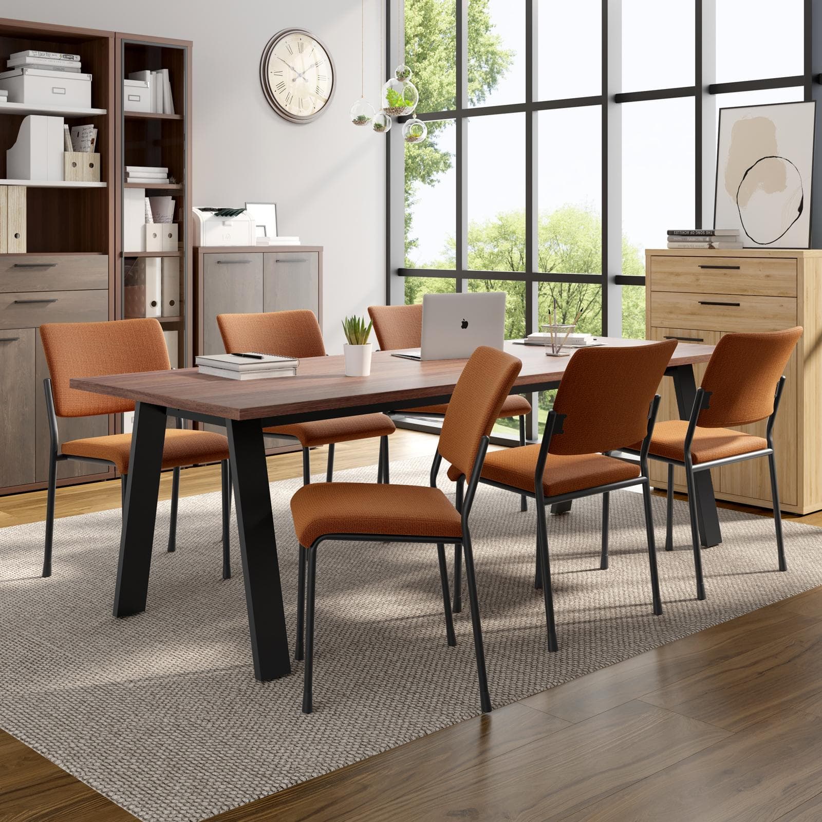 Scrivania 240x90 cm con top in legno noce e gambe in metallo nero - Historic brown
