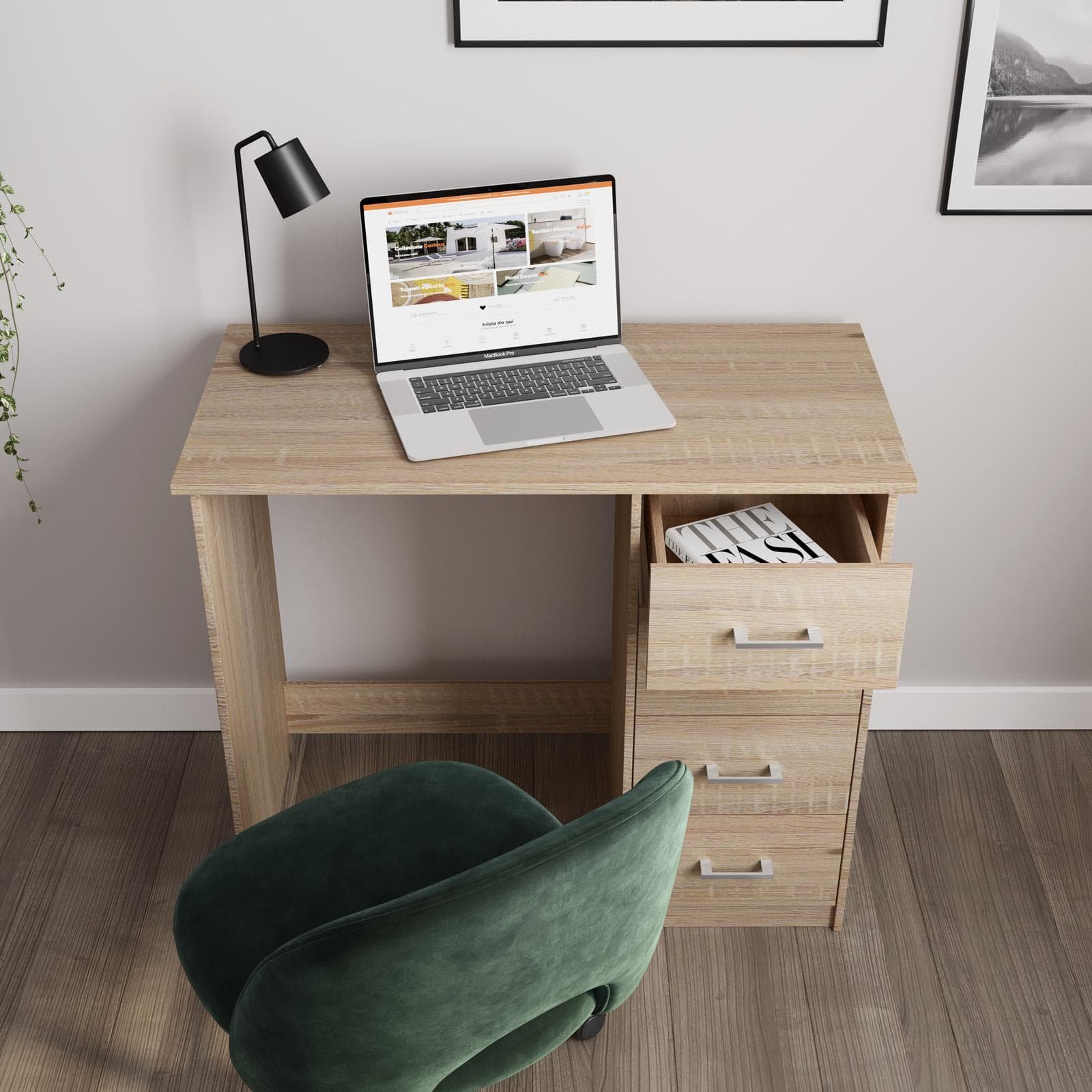 Scrivania 90x45 cm in legno rovere con cassettiera integrata - Fritz