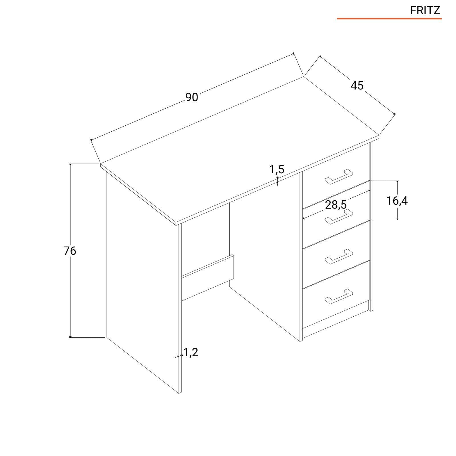 Scrivania 90x45 cm in legno rovere con cassettiera integrata - Fritz
