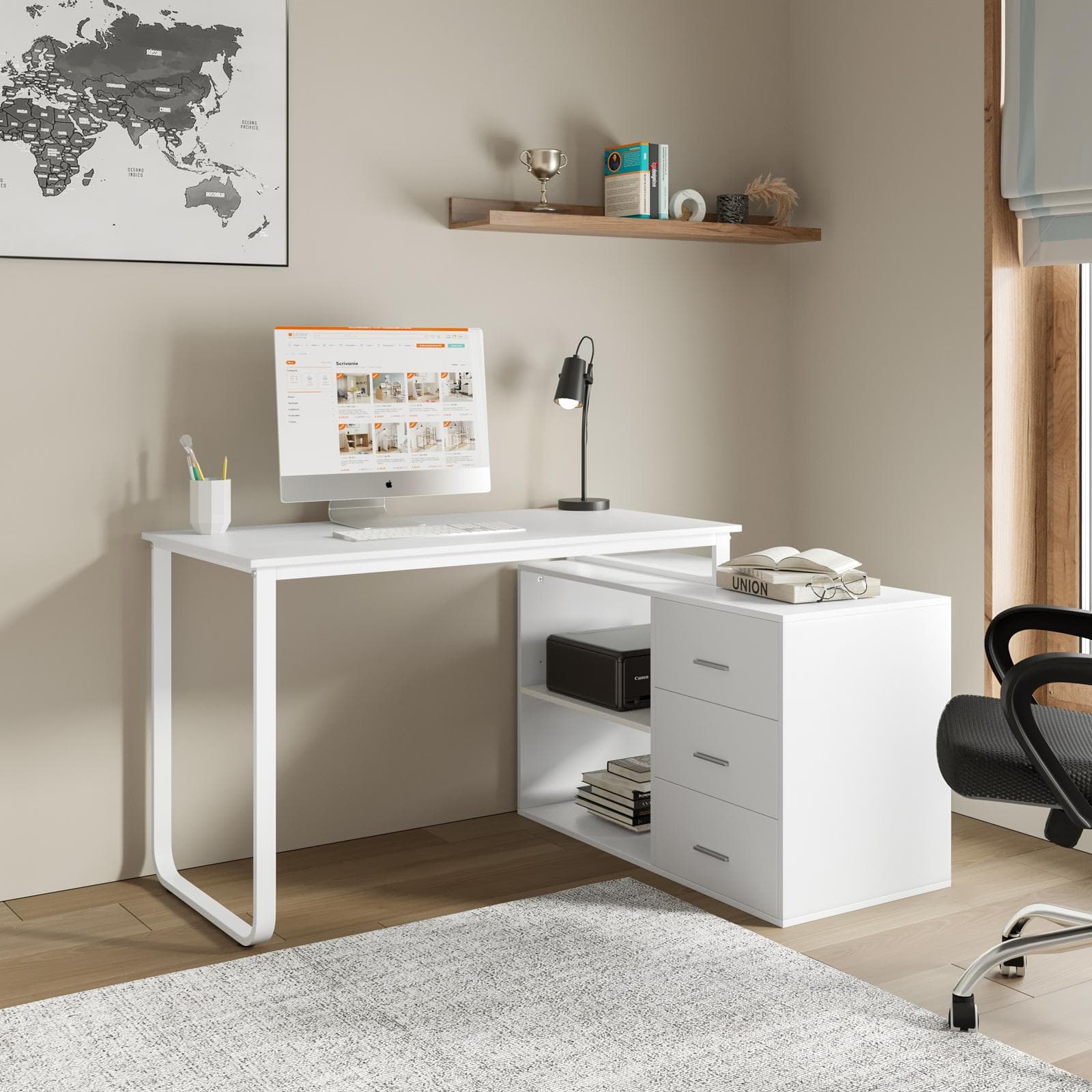 LIBBY SCRIVANIA ANGOLARE L 120 X H 76 X P 60 CM BIANCO EFFETTO LEGNO