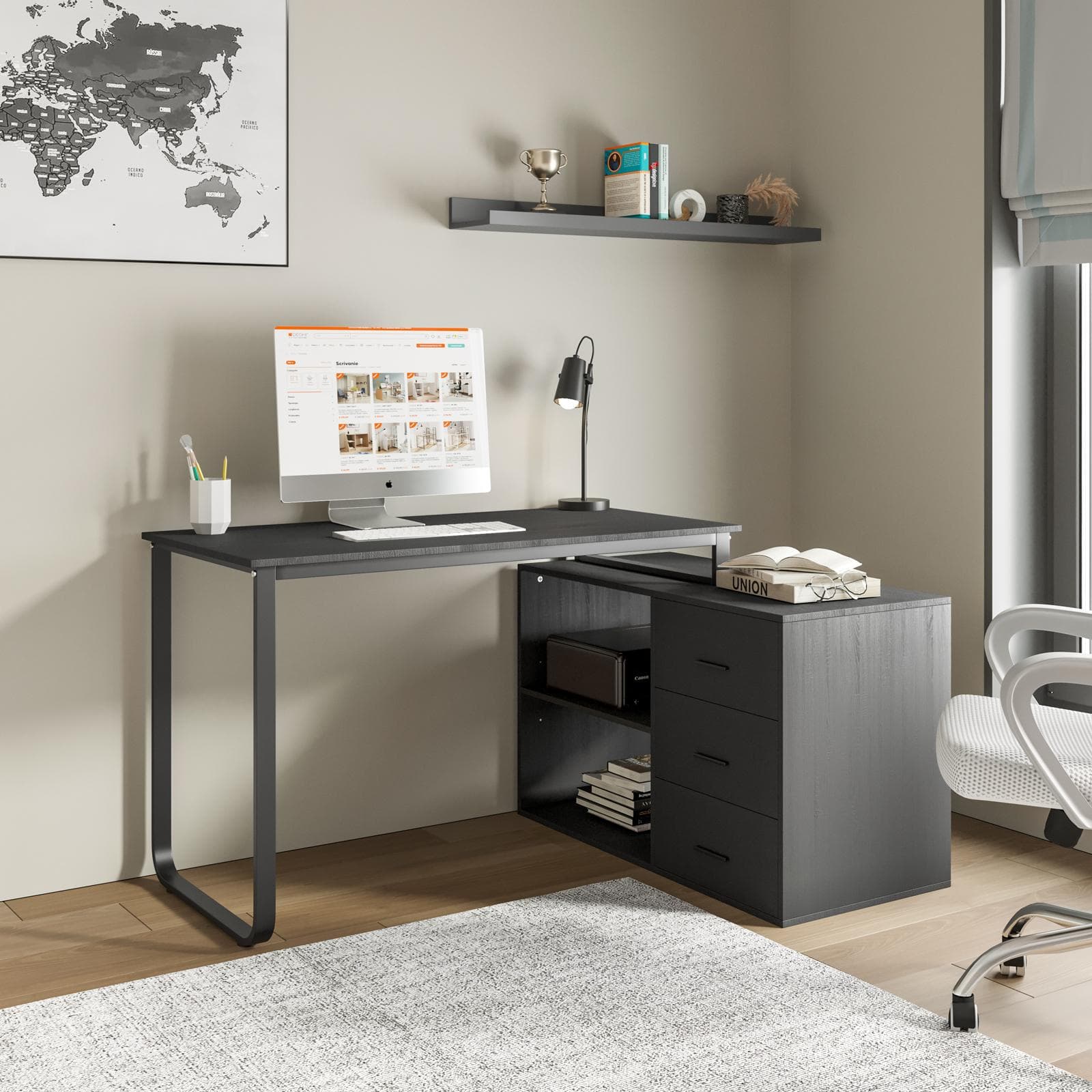 LIBBY SCRIVANIA ANGOLARE L 120 X H 76 X P 60 CM NERO EFFETTO LEGNO