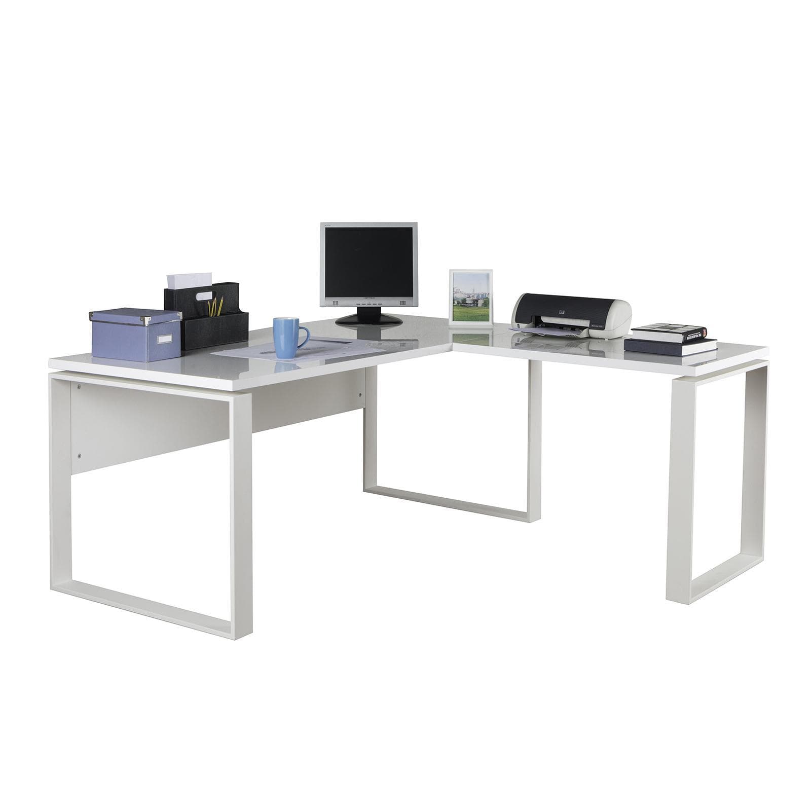 Scrivania angolare 170x170 cm top bianco lucido da 30 mm e gambe in metallo - Homely office