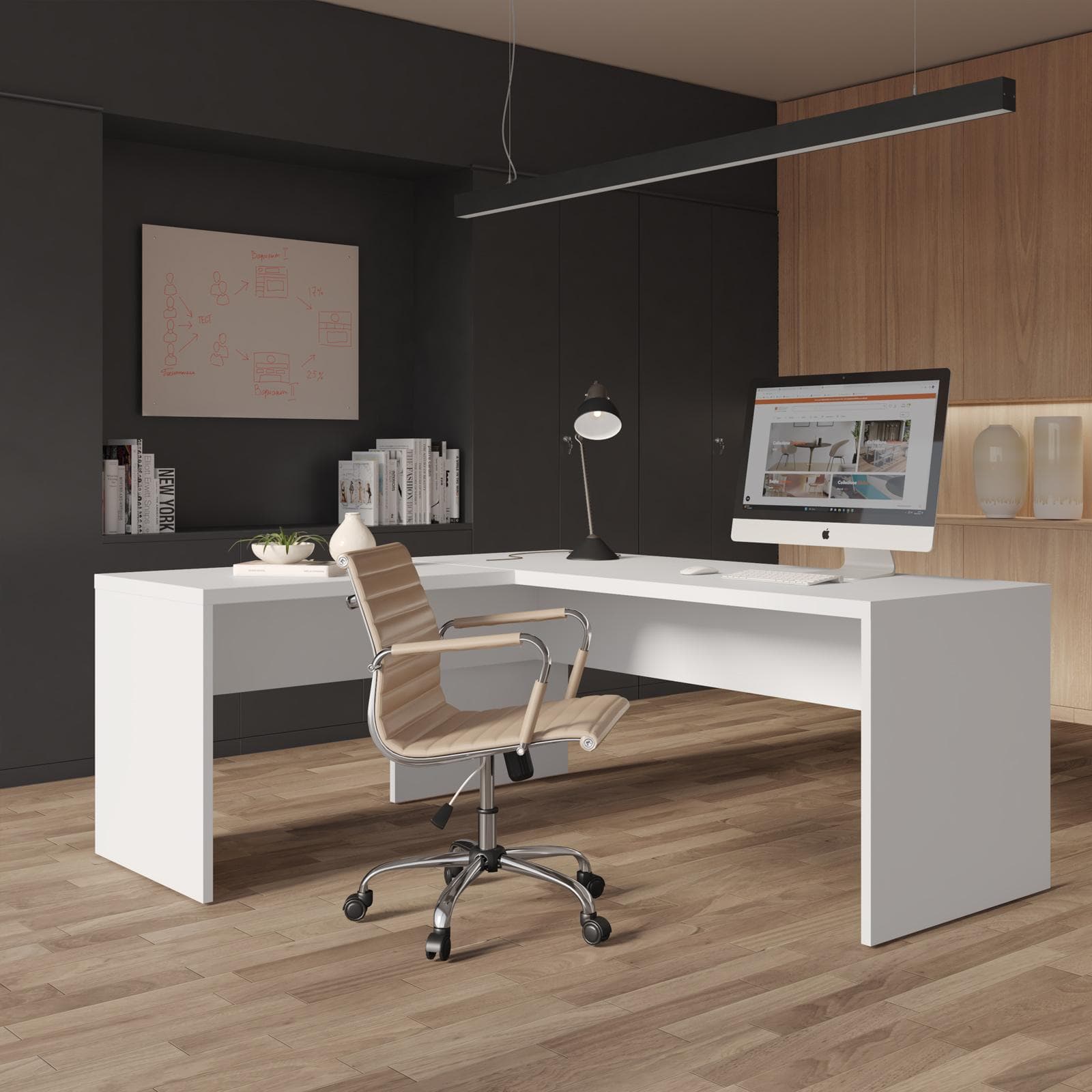 Scrivania angolare 170x180 cm in legno bianco lucido con spessore top da 38mm - Odense
