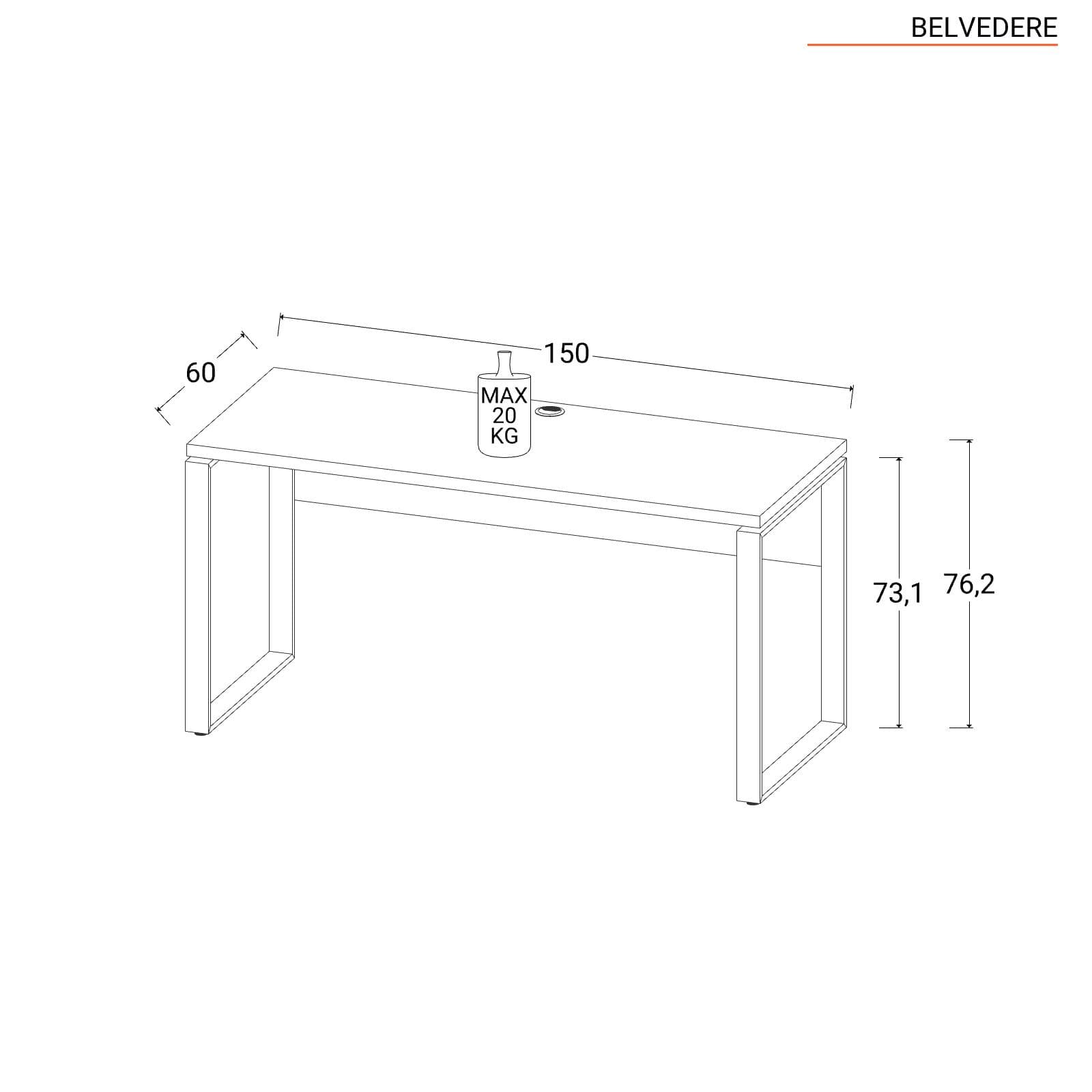 Scrivania angolare 150x140 cm in legno rovere western con passacavi e struttura in metallo - Belvedere